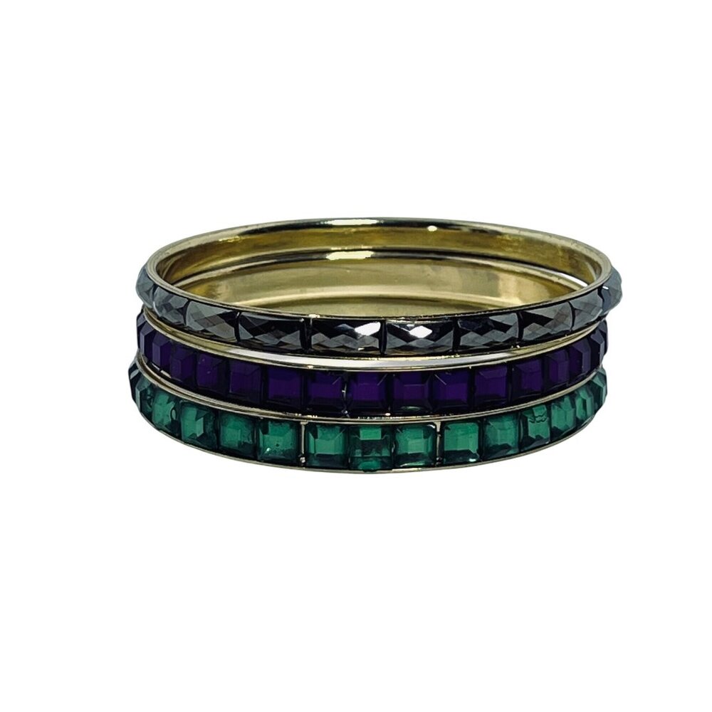 Vintage Lot Of 3 Gold Tone Bangle Bracelets - Green, Purple And Gray (6209) - Picture 5 of 5